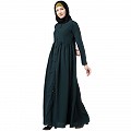 Front open abaya with pintucks- Bottle Green Front open abaya with pintucks- Bottle Green